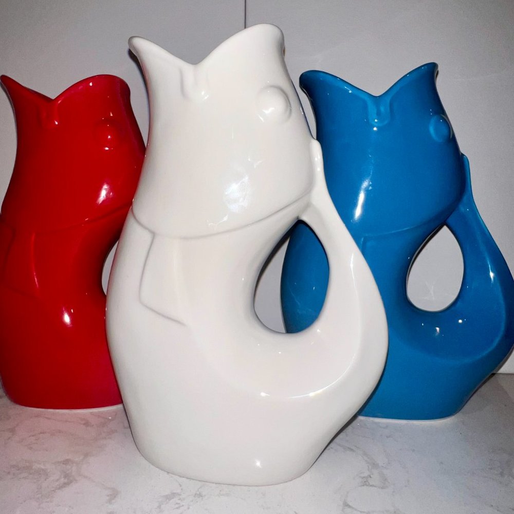 Gurgling Fish Pitcher...18 ounces...Available in Red, Blue and White.  Ceramic